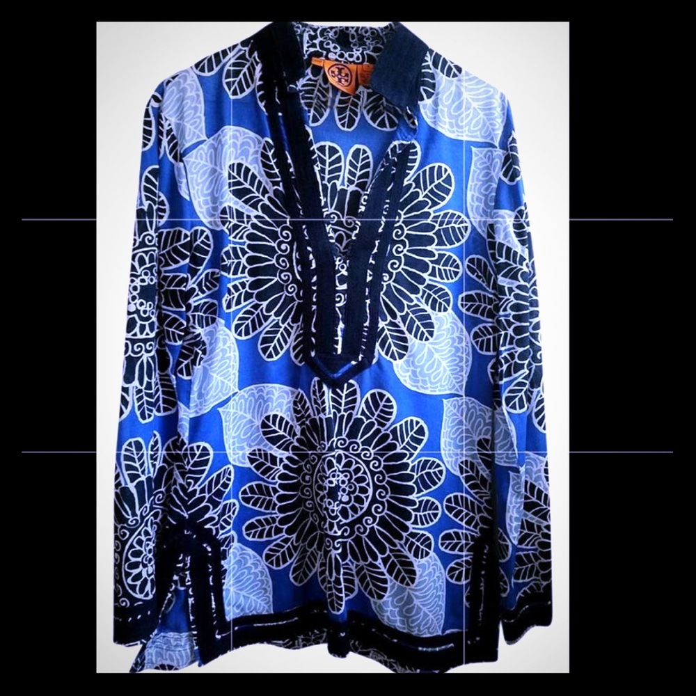 Tory Burch blue floral tunic size 2